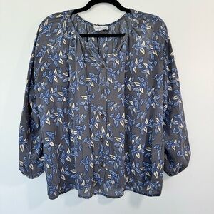 BAYLA JANE | 100% Silk Floral A-Line Blouse Gathered Sleeves